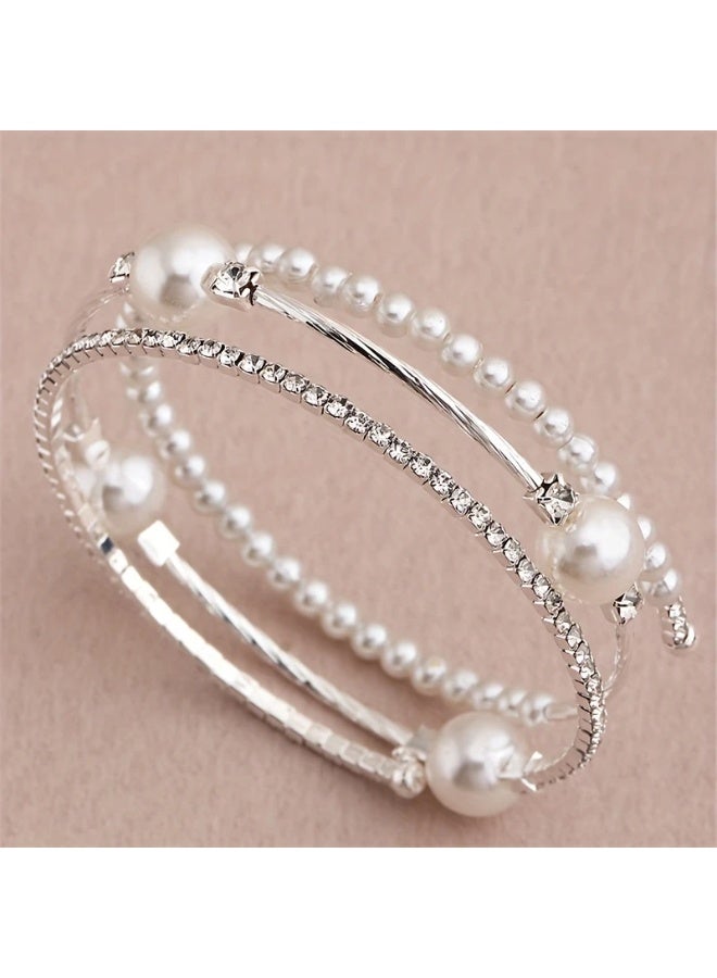 Goolsky سوار كف أنيق من اللؤلؤ وحجر الراين، حجر الميلاد لشهر ديسمبر، موضوع عطلة بسيط، سوار متعدد الطبقات، سبيكة مع حجر تناظري، مجوهرات أزياء نسائية - Image 1