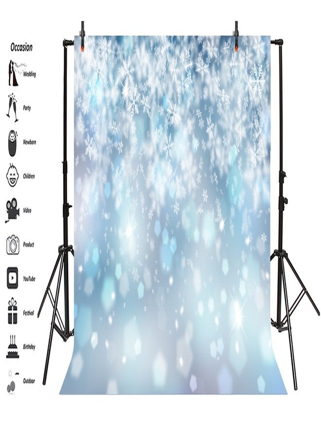 LFEEY 7x5ft Falling Snowflake Portrait Backdrops for Photography Winter Ice Snow Flakes Photo Shoot Newborn Kids Baby Adults Wedding Photo Background Vinyl Photo Booth Props - Image 3