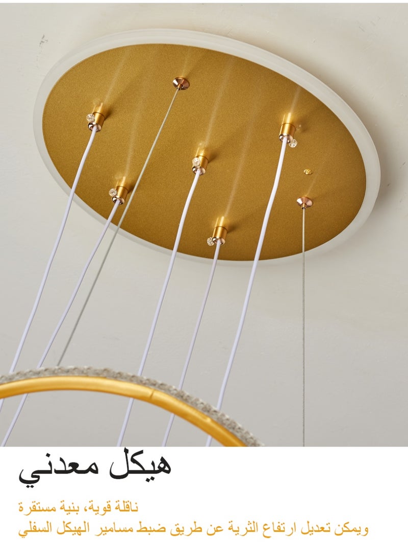 Modern LED chandelier, with three adjustable lighting colors, height adjustable, remote control/switchable control. Suitable for above the dining table, bedroom, study, small living room, golden color. - Image 3