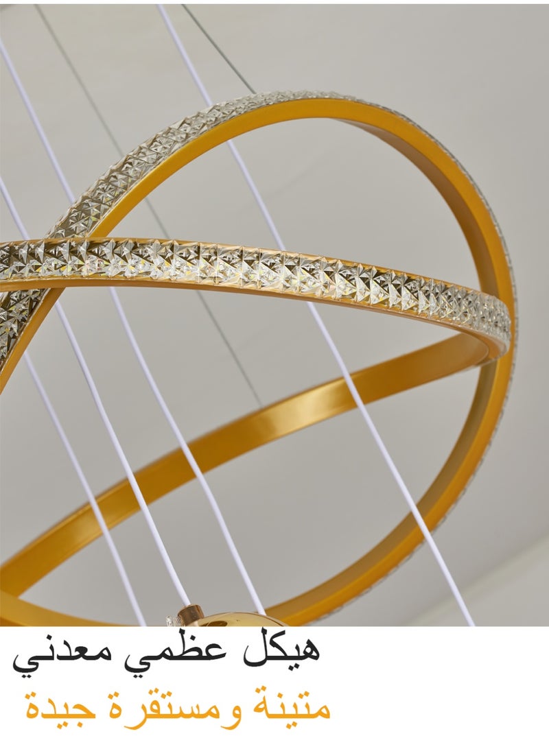 Modern LED chandelier, with three adjustable lighting colors, height adjustable, remote control/switchable control. Suitable for above the dining table, bedroom, study, small living room, golden color. - Image 4