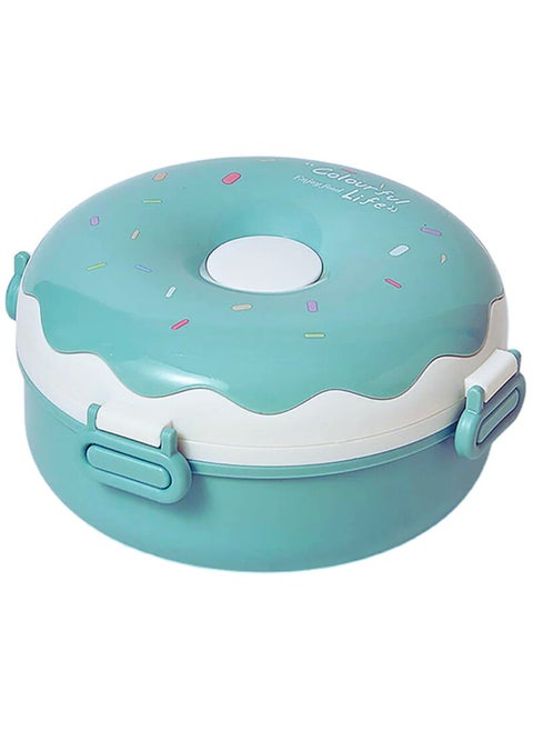 Twisoo Donut Stainless Steel Lunch Box Double Decker BPA Free Leakproof Clip Lock 3 Compartment with Spoon - for Kid, School Child Snack Box (Green)