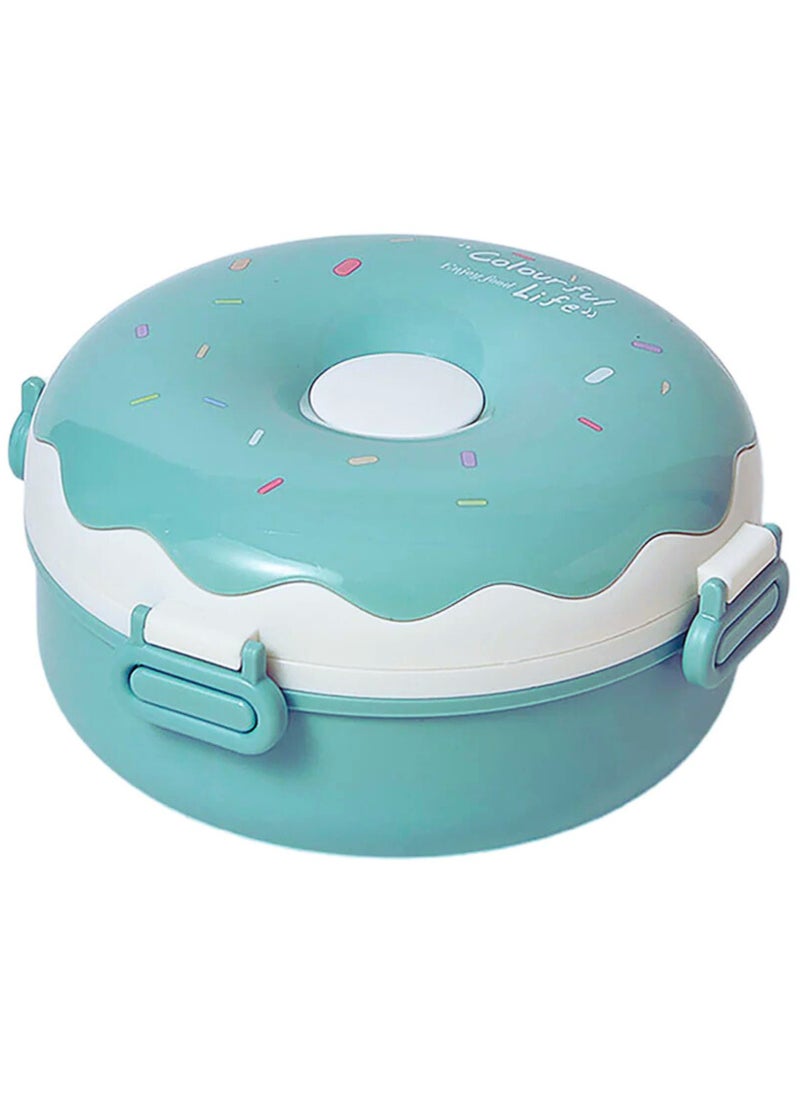 Twisoo - Twisoo Donut Stainless Steel Lunch Box Double Decker BPA Free Leakproof Clip Lock 3 Compartment with Spoon - for Kid, School Child Snack Box (Green) - Image 1