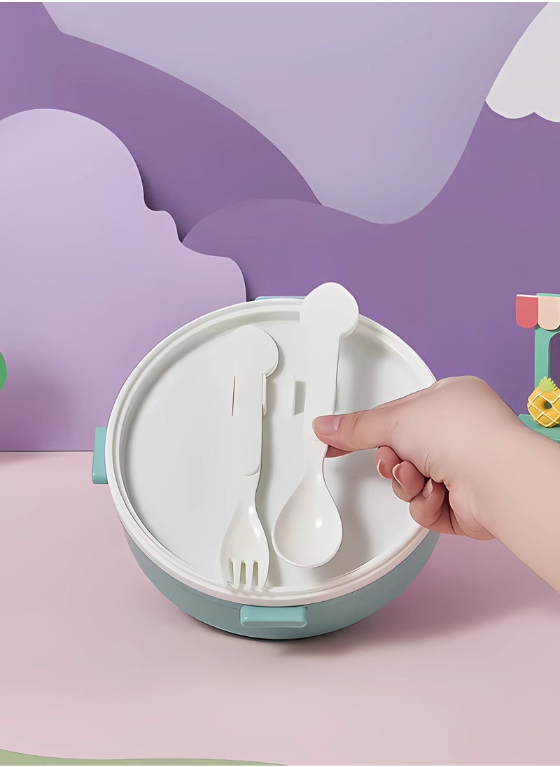 Twisoo - Twisoo Donut Stainless Steel Lunch Box Double Decker BPA Free Leakproof Clip Lock 3 Compartment with Spoon - for Kid, School Child Snack Box (Green) - Image 1