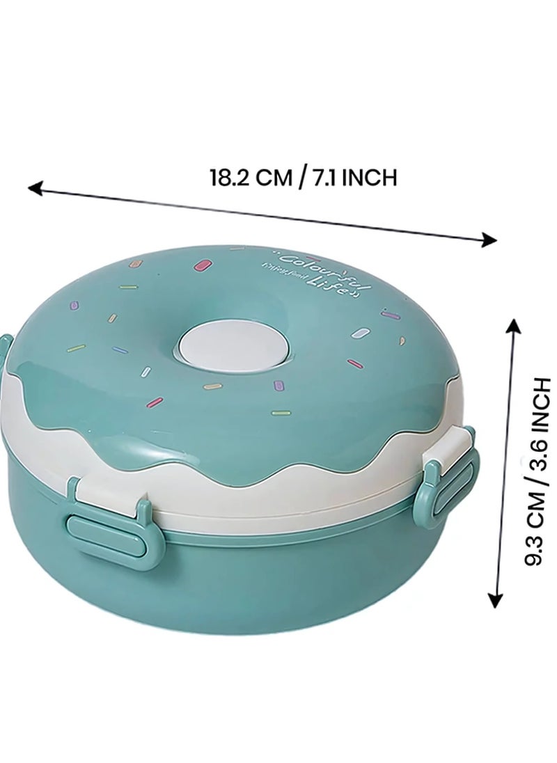Twisoo - Twisoo Donut Stainless Steel Lunch Box Double Decker BPA Free Leakproof Clip Lock 3 Compartment with Spoon - for Kid, School Child Snack Box (Green) - Image 1