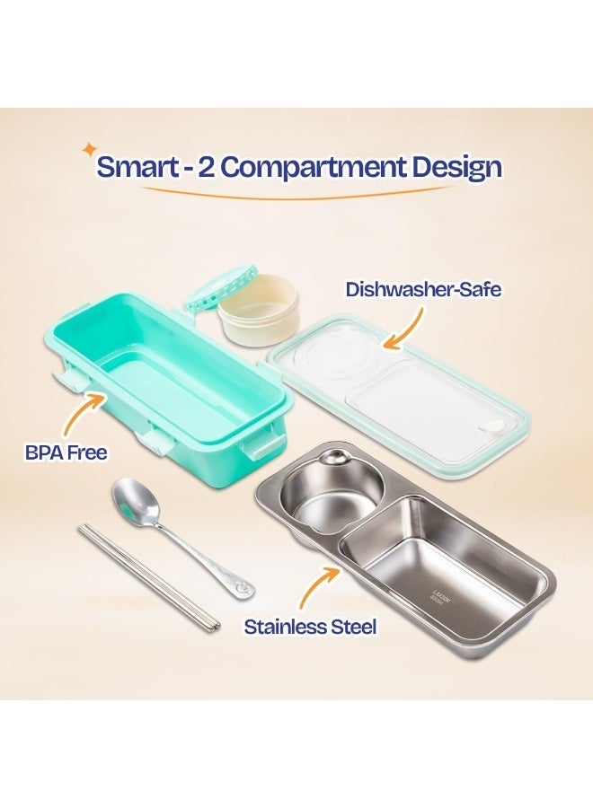 Twisoo Stainless Steel 304 Lunch Box with Gravy Container, 2 Compartment Leakproof Tiffin Box, BPA-Free Food Storage for Kids, School, Office & Travel - Image 2
