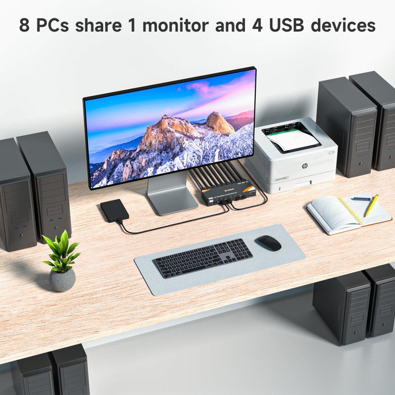 KCEVE HDMI KVM Switch 8 Computers 1 Monitor, 8 Ports USB 3.0 KVM Switcher Support 4K@60Hz for 8 PC Share Keyboard and Mouse, Support Hotkey Switching Way - Image 3