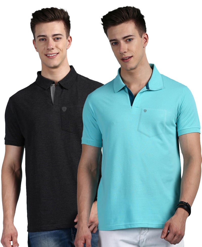 Lux Cozi Men's Regular Fit Polo Neck Half Sleeve Solid Casual T-Shirt with Chest Pocket_COZI_2122_BM_POOLBU_3XL_2PC - Image 1