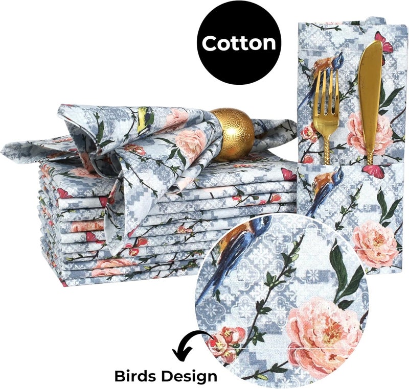 Bedding Craft Cloth Dinner Napkins Set of 12 Birds Design  18x18 Inch Printed Cotton Table Dcor with 1 Fold Reusable Washable Fabric for Parties  Everyday Use - Image 2