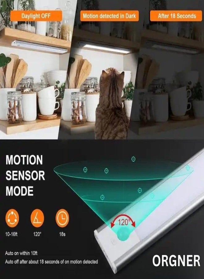 Orgner 20cm Motion Sensor Wireless Under Cabinet LED Light USB Rechargeable with 3 Color Temperatures for Use in Kitchens Wardrobes Cupboards Drawers Shelves and Indoor Walkways - Image 3