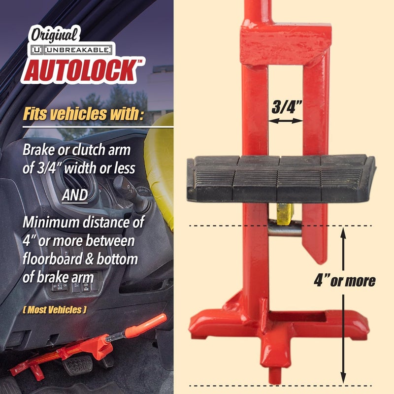 U UNBREAKABLE The Original Unbreakable Autolock Patented Automotive Anti-Theft System, Brake or Clutch Pedal Deadbolt Lock for Cars, Trucks, SUV's, Van Security with 3 Keys - Image 4