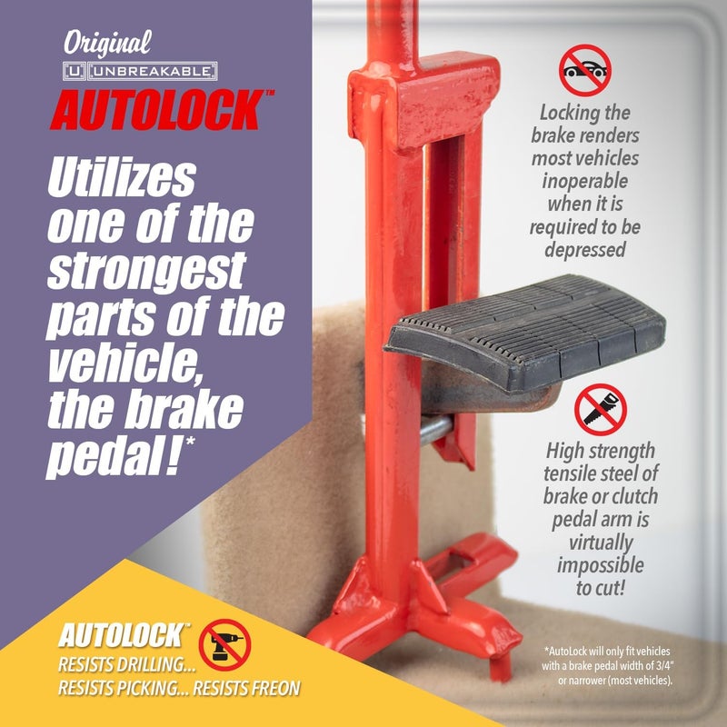 U UNBREAKABLE The Original Unbreakable Autolock Patented Automotive Anti-Theft System, Brake or Clutch Pedal Deadbolt Lock for Cars, Trucks, SUV's, Van Security with 3 Keys - Image 5