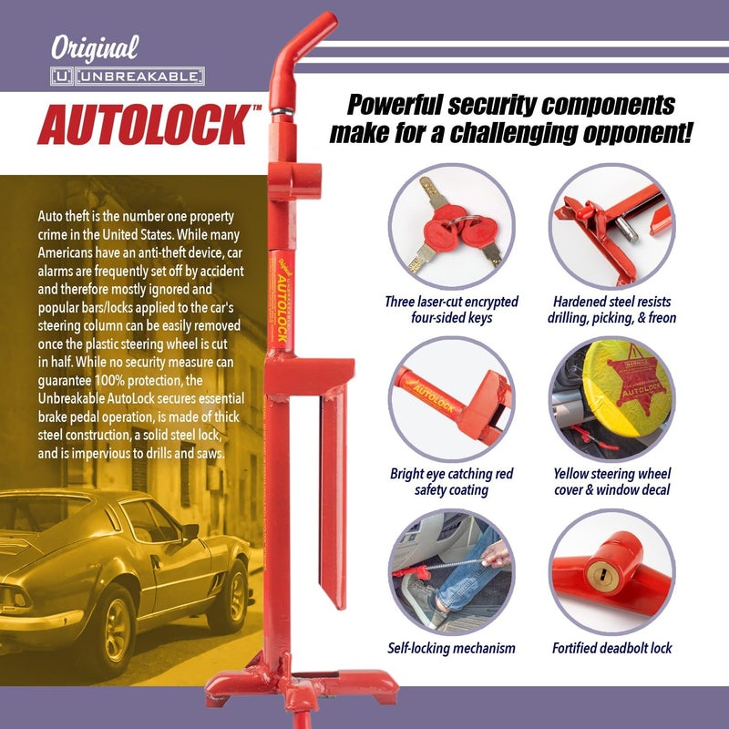 U UNBREAKABLE The Original Unbreakable Autolock Patented Automotive Anti-Theft System, Brake or Clutch Pedal Deadbolt Lock for Cars, Trucks, SUV's, Van Security with 3 Keys - Image 3