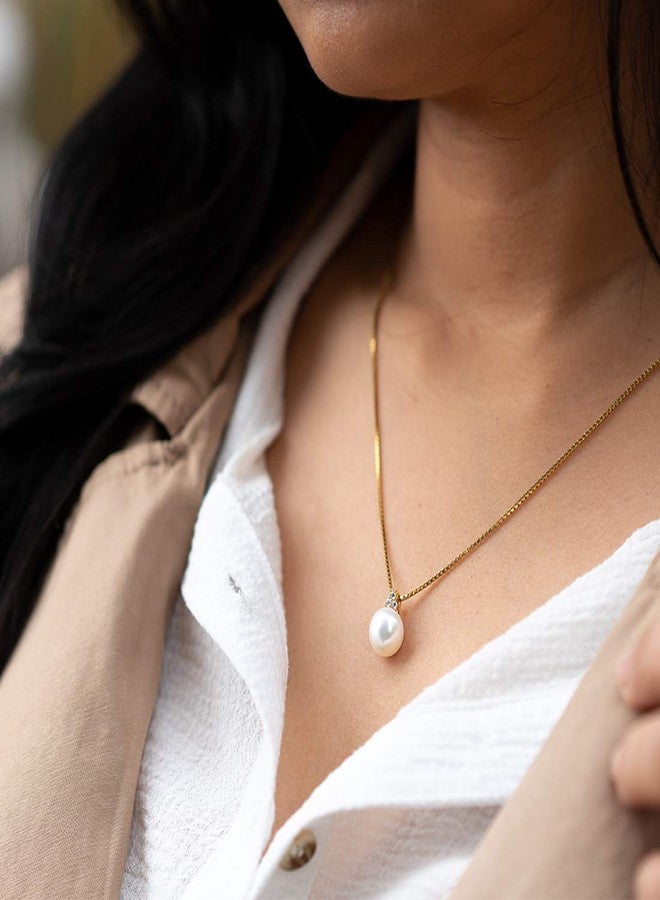 بيورا قلادة من اللؤلؤ الأبيض المستزرع من المياه العذبة من بيورا، مصنوعة من الذهب الأصفر عيار 14 قيراطاً، للنساء، على شكل زر دائري، مقاس 10 مم، قلادة سوليتير منزلقة، قلادات لؤلؤ رقيقة. - Image 5