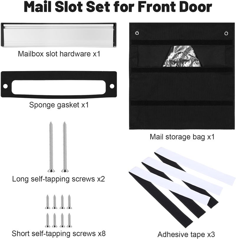 Dntorx 1 Set Mail Slot for Front Door, Aluminum Alloy Mail Slots Cover with Mail Catcher Bag Mail Slot Catcher for Door Mail Slot(12"×2.7",Black) - Image 4
