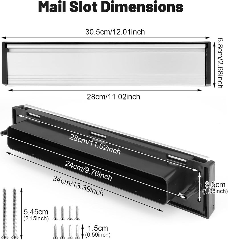Dntorx 1 Set Mail Slot for Front Door, Aluminum Alloy Mail Slots Cover with Mail Catcher Bag Mail Slot Catcher for Door Mail Slot(12"×2.7",Black) - Image 2