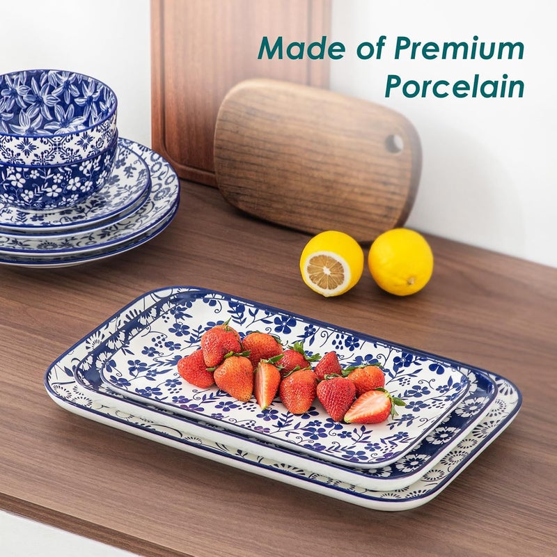 vancasso Serving Platters Set of 3, 16"/14"/12" Inch Rectangular Trays - Serving Platter Extra Large, Ceramic Serving Dish for for Food, Microwave & Dishwasher Safe, Vintage Blue - Image 4