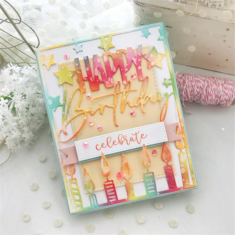 Ammsochy Cutting Dies 3D Background Frame Metal Stencils Scrapbooking Tools DIY Craft Carbon Steel Embossing Template for Paper Card Making Album Arts Supplies (Frame F-Happy Birthday 11.1x14.3cm) - Image 2