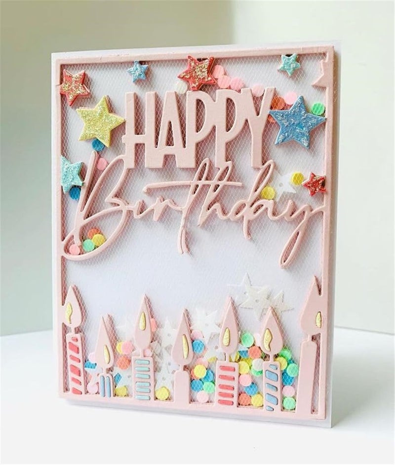 Ammsochy Cutting Dies 3D Background Frame Metal Stencils Scrapbooking Tools DIY Craft Carbon Steel Embossing Template for Paper Card Making Album Arts Supplies (Frame F-Happy Birthday 11.1x14.3cm) - Image 1