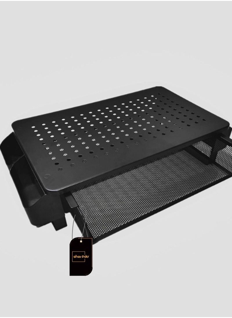 Sharpdo - Metal Monitor Stand with Storage Drawer for PC Laptop/Printer Desk Organizer for Home and Office Black - Image 1