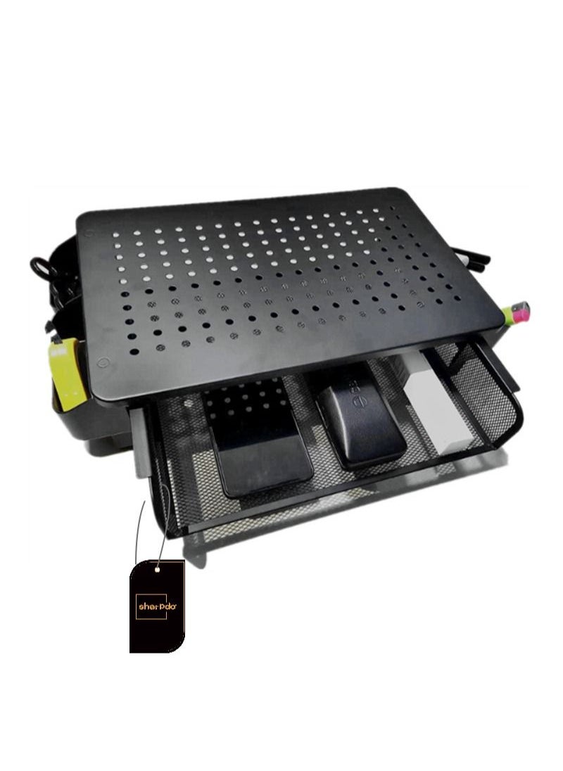 Sharpdo - Metal Monitor Stand with Storage Drawer for PC Laptop/Printer Desk Organizer for Home and Office Black - Image 1