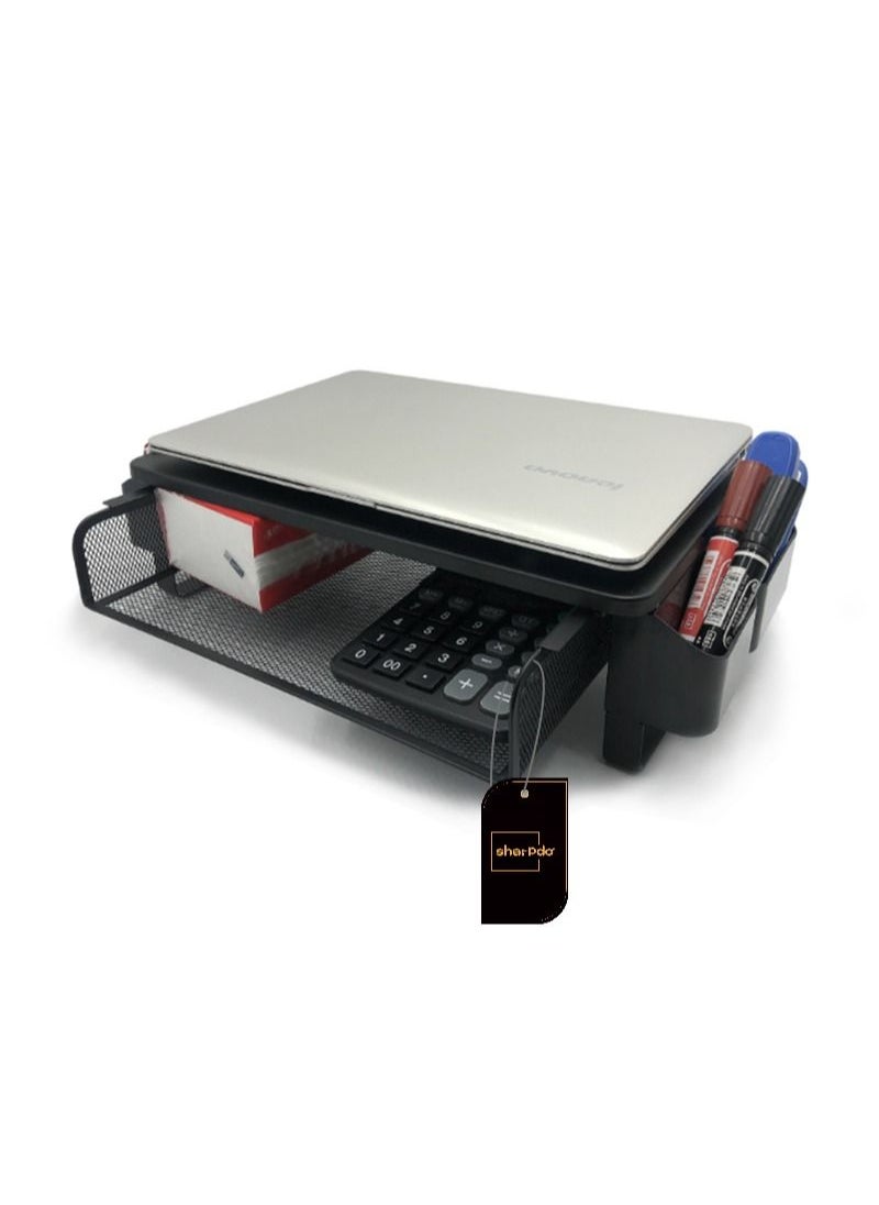 Sharpdo - Metal Monitor Stand with Storage Drawer for PC Laptop/Printer Desk Organizer for Home and Office Black - Image 1