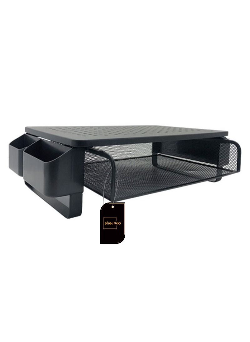 Sharpdo - Metal Monitor Stand with Storage Drawer for PC Laptop/Printer Desk Organizer for Home and Office Black - Image 1