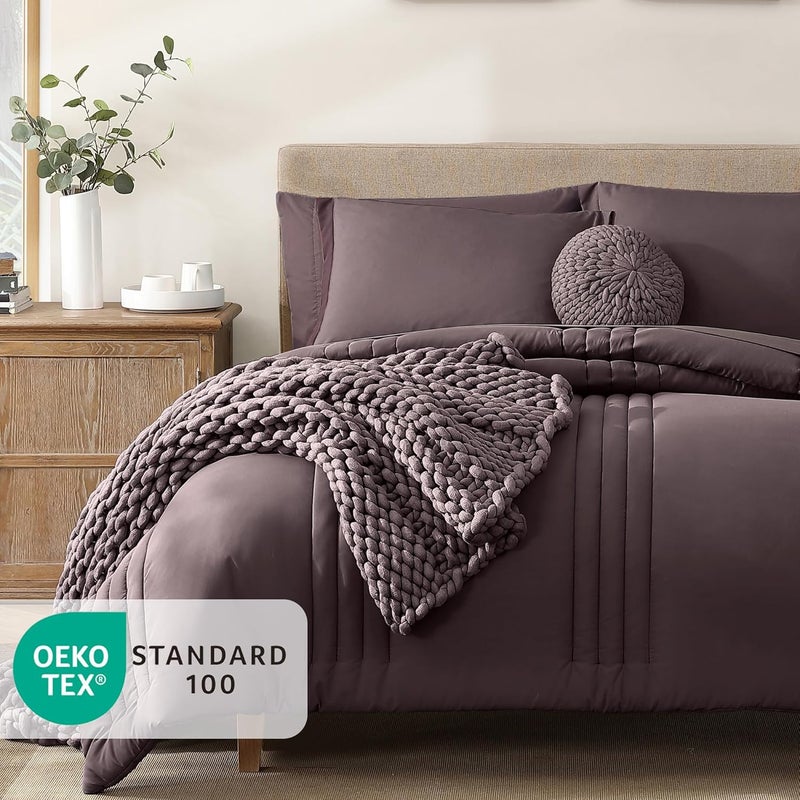 Monbix Queen Comforter Set - 7 Pieces ltalian Plum Bed in a Bag Queen Bedding Sets with Comforters, All Seasons Down Alternative Comforter Bed Set with Sheets,Pillowcases & Shams - Image 2