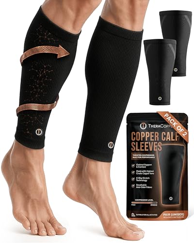 TheraCopper Copper Calf Compression Sleeve Premium Copper Compression Shin Sleeve for Men Women Breathable NonSlip Leg Sleeves for Runners Shin Splints Muscle Recovery Leg Fatigue Large - Image 1