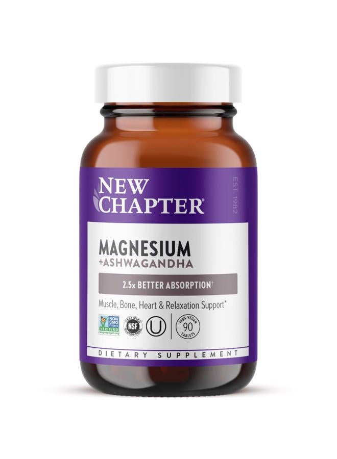New Chapter Magnesium + Ashwagandha Supplement, 325 mg with Magnesium Glycinate, 2.5x Absorption, Muscle Recovery, Heart & Bone Health, Calm & Relaxation, Gluten Free, Non-GMO - 90 ct (3 Month Supply) - Image 2