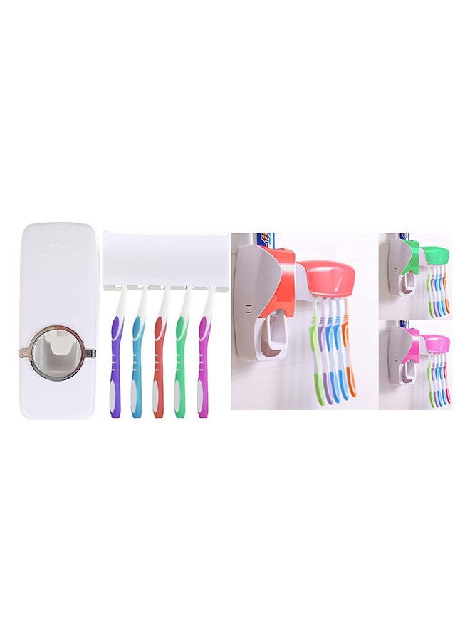 Home Convenient Automatic Toothpaste Dispenser With 5 Toothbrush Holder Set Wall Mount Stand 