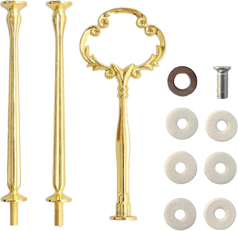 Happy Will 3 Tier 14" Heavy Metal Cake Stand Holder Fruit Plate Stand Fitting Hardware Rod with Stylus (Golden_Sun Flower) - Image 1