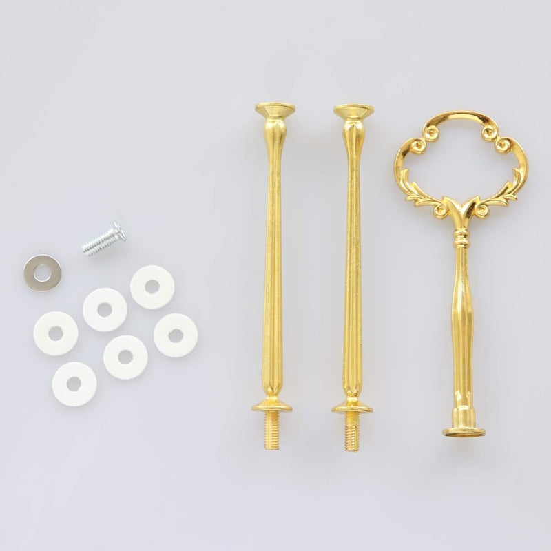 Happy Will 3 Tier 14" Heavy Metal Cake Stand Holder Fruit Plate Stand Fitting Hardware Rod with Stylus (Golden_Sun Flower) - Image 3