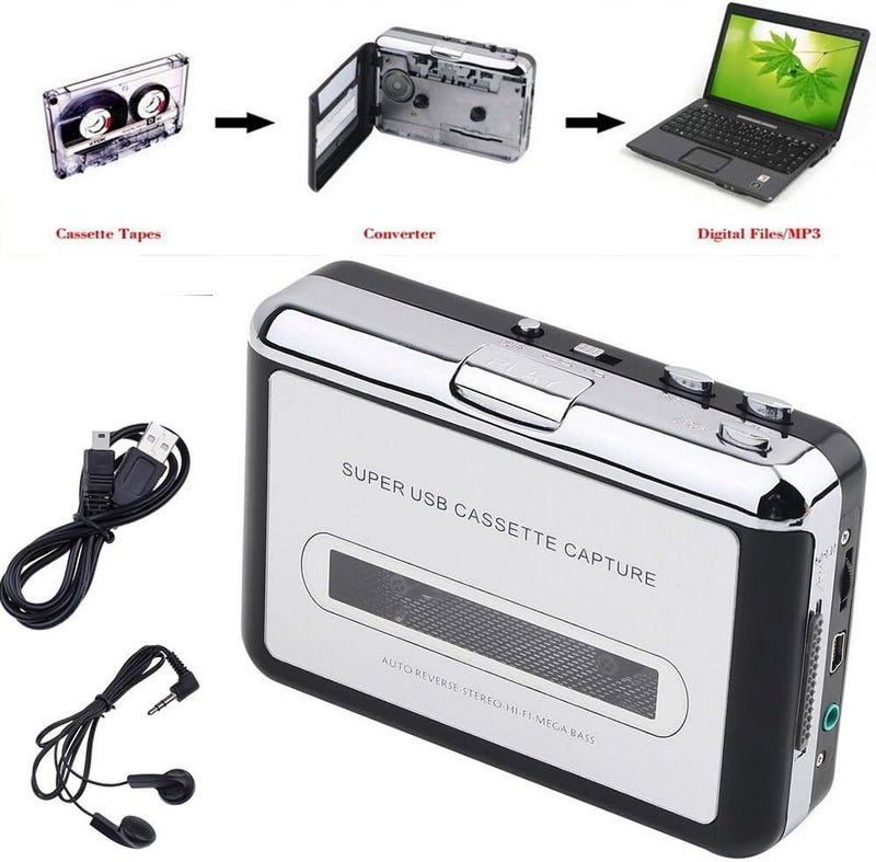 Microware USB Cassette to MP3 Converter Capture, Portable Audio Tape-to-MP3 Player Switcher Converter - Image 2