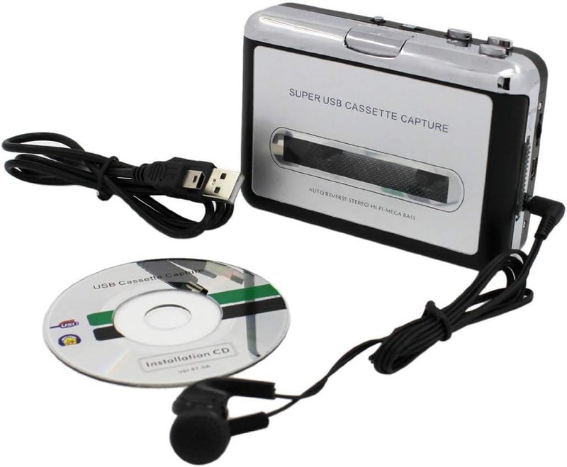 Microware USB Cassette to MP3 Converter Capture, Portable Audio Tape-to-MP3 Player Switcher Converter - Image 1