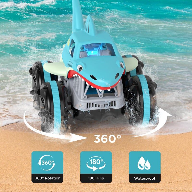 MaxTronic Remote Control Car Amphibious 24 GHz 4WD 114 Scale AllTerrain Waterproof Remote Control Monster Truck RC Boat Shark Car Toys for 312 Years Old Boys Girls - Image 3