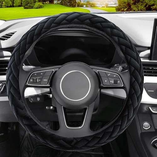 YHONGJT Soft Velvet Steering Wheel Cover Cute Hands Warm Fuzzy Universal 15 Inch for Women Girls Fit Vehicles Sedans SUVs Vans Trucks Black - Image 3