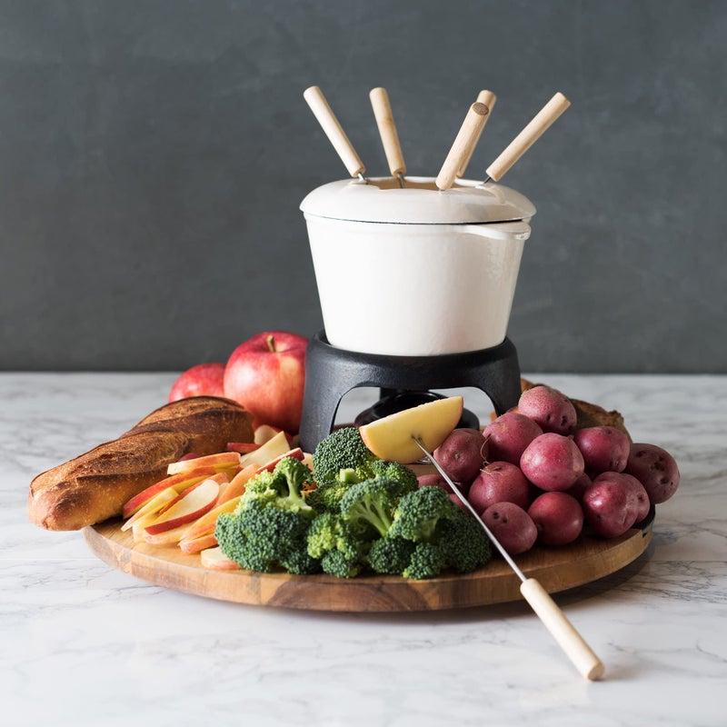 Twine Twine Farmhouse Kitchen Enamel Cast Iron Metal Stand, Chocolate Melting, Cheese Fondue Pot Set, 8.5", Off-Cream  - Image 5