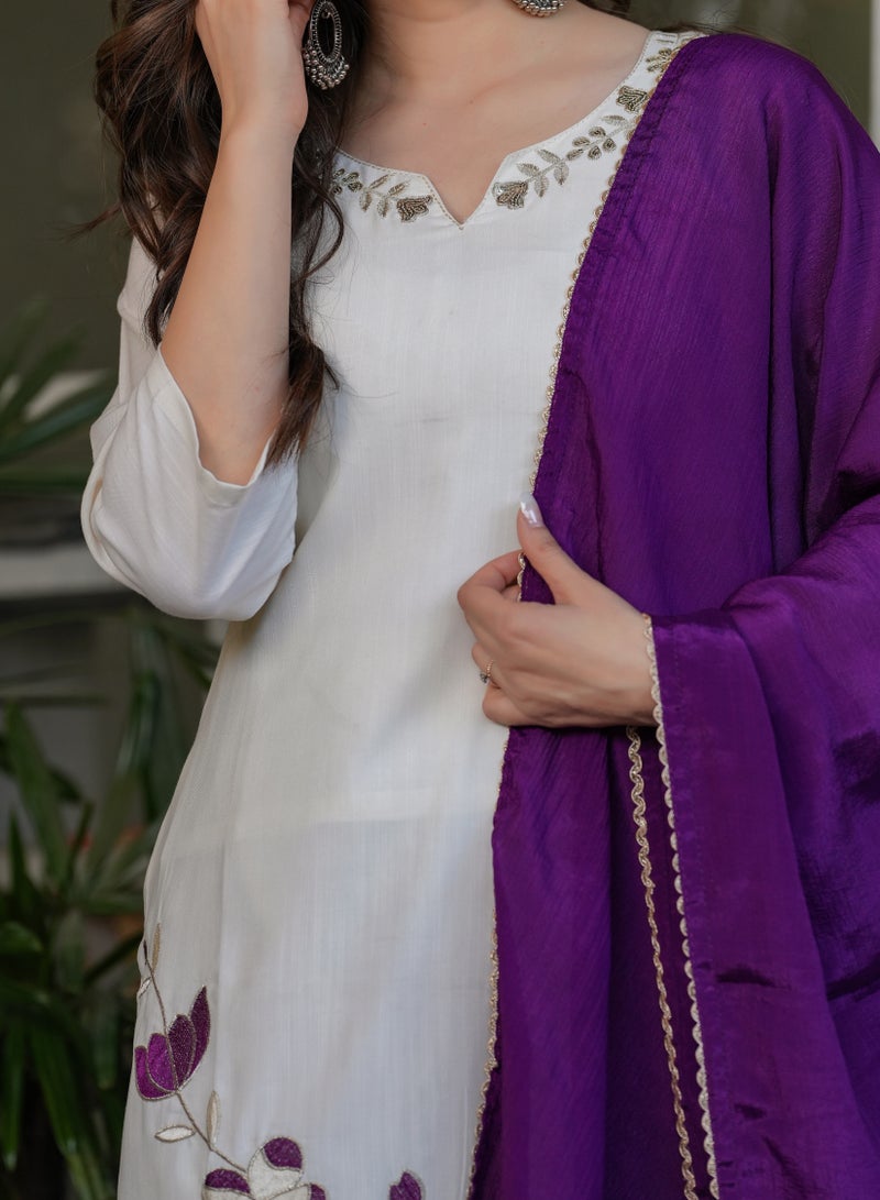 Women's Viscose Rayon embroidery straight kurta with pant and dupatta sets - Image 5