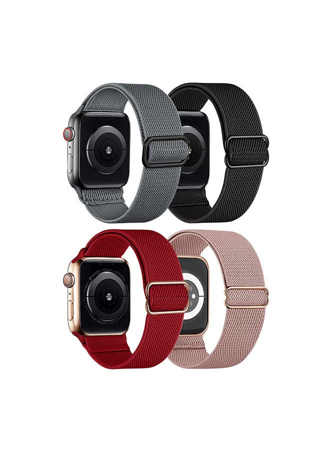 O Ozone - [Pack of 4] Stretchy Nylon Sport Bands For Apple Watch Series 10 | Ultra 2 | 8 Ultra | 9 | 8 | 7 | 6 , 49/46/45/44/42mm Adjustable Braided Sport Elastic Wristband - Image 1