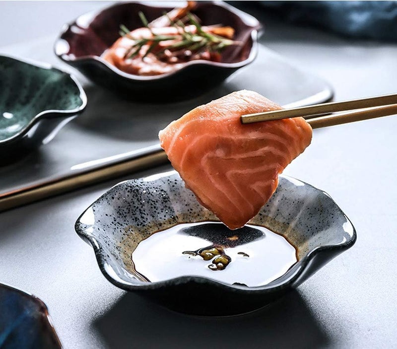 Rain House Fancy Ceramic Dishes Bowl Set Mini Side Seasoning Dish Sushi Soy Sauce Dipping Condiment Dishes Appetizer Plate Snack Serving Dish Porcelain Small Dining Dinnerware for Kitchen Home Set of 5  - Image 3