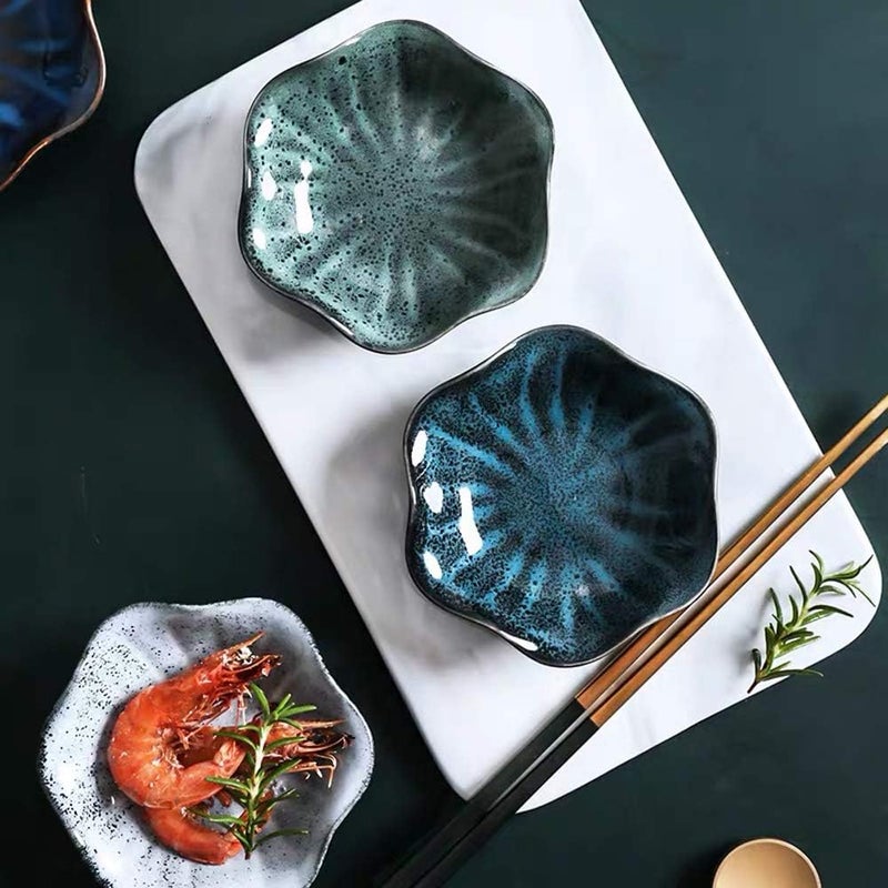 Rain House Fancy Ceramic Dishes Bowl Set Mini Side Seasoning Dish Sushi Soy Sauce Dipping Condiment Dishes Appetizer Plate Snack Serving Dish Porcelain Small Dining Dinnerware for Kitchen Home Set of 5  - Image 4