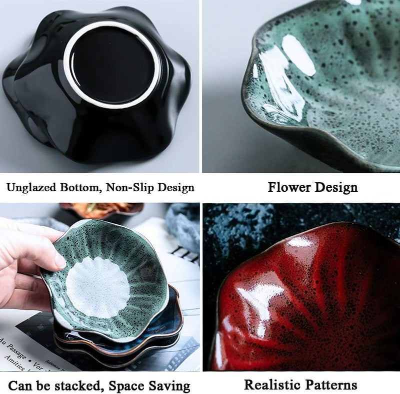 Rain House Fancy Ceramic Dishes Bowl Set Mini Side Seasoning Dish Sushi Soy Sauce Dipping Condiment Dishes Appetizer Plate Snack Serving Dish Porcelain Small Dining Dinnerware for Kitchen Home Set of 5  - Image 2