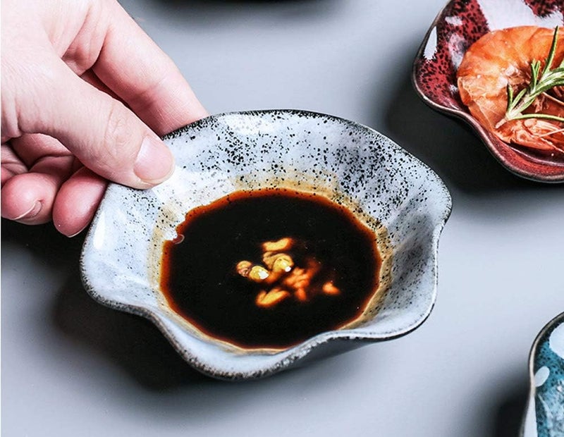 Rain House Fancy Ceramic Dishes Bowl Set Mini Side Seasoning Dish Sushi Soy Sauce Dipping Condiment Dishes Appetizer Plate Snack Serving Dish Porcelain Small Dining Dinnerware for Kitchen Home Set of 5  - Image 5