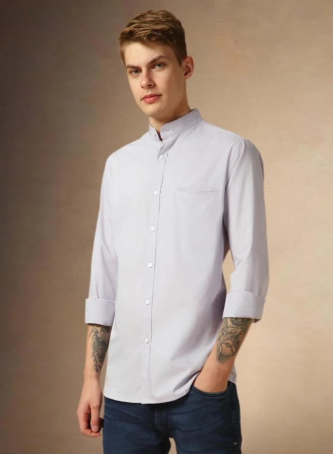 Dennis Lingo Men's Lilac 100% Cotton Solid Pattern Button Down Regular FiT-Shirt