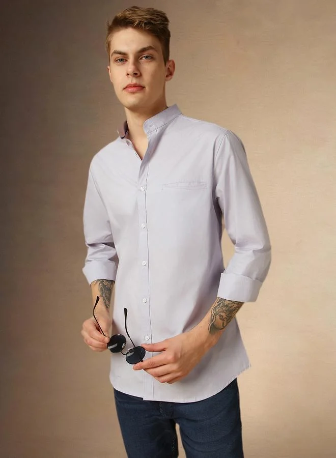 Dennis Lingo Men's Lilac 100% Cotton Solid Pattern Button Down Regular FiT-Shirt