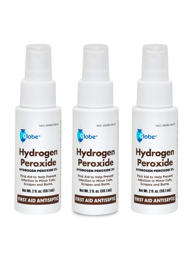 Globe (3 Pack) Globe Hydrogen Peroxide 3% First Aid Antiseptic Topical Solution USP Spray Bottle, 2 Fl. Oz Convenient Pump Spray Bottle  - Image 1