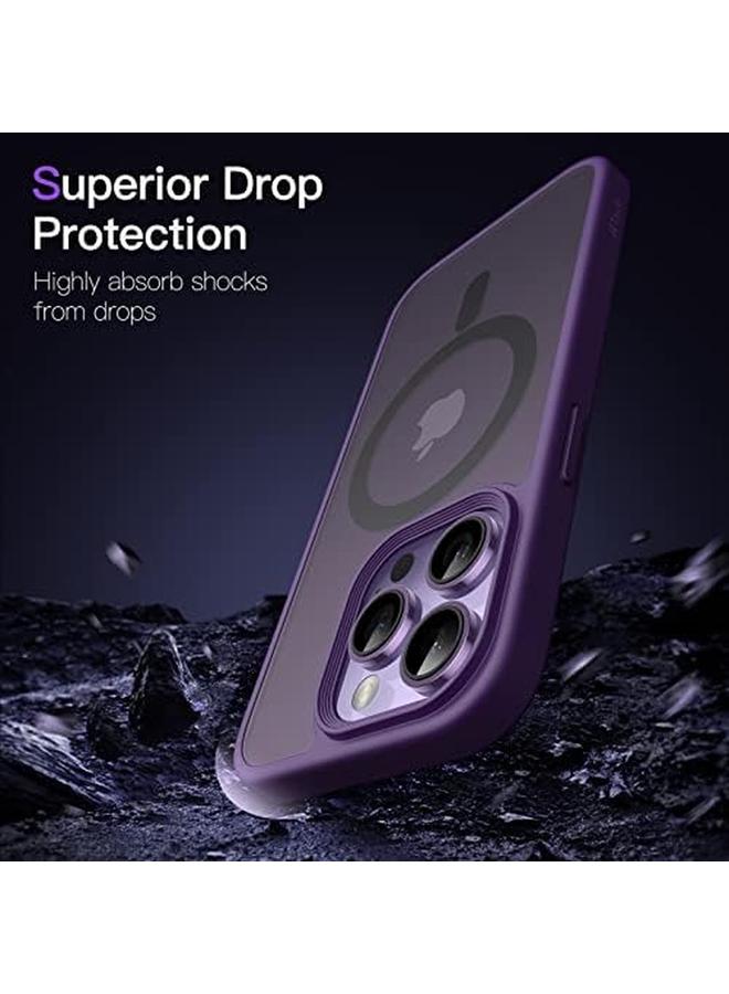 جي تيك جراب مغناطيسي لهاتف Iphone 14 Pro Max مقاس 6.7 بوصة متوافق مع Magsafe، غطاء خلفي شفاف غير لامع رفيع مقاوم للصدمات، أرجواني غامق - Image 4