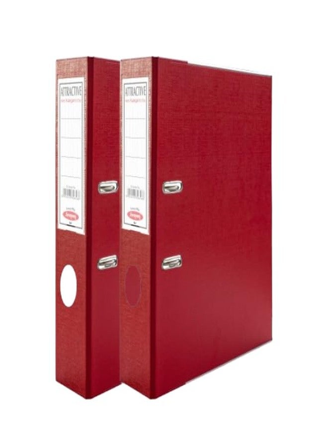 Anupam Attractive Lever File N1-31 x 35 x 8 cm - U Shaped Clip Binder Box - Finger Grip Hole - Metal Edge Protector (Red, Pack of 2) - Image 1