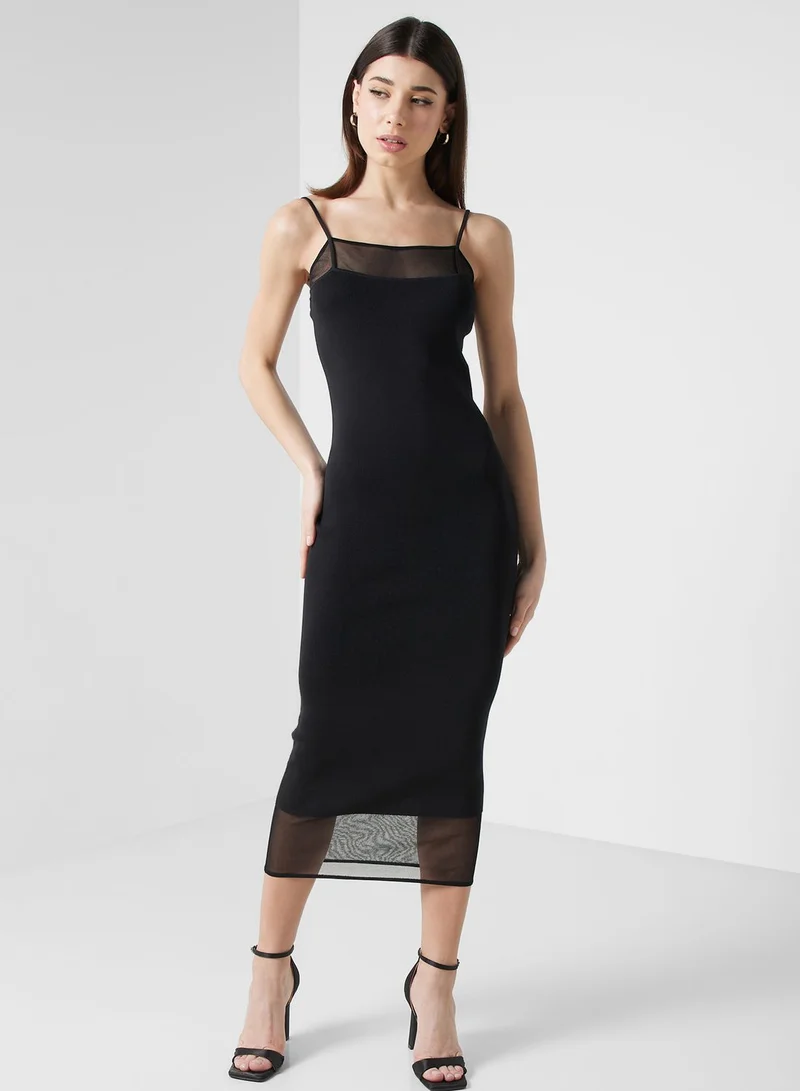 CALVIN KLEIN Mesh Panel Midi Dress
