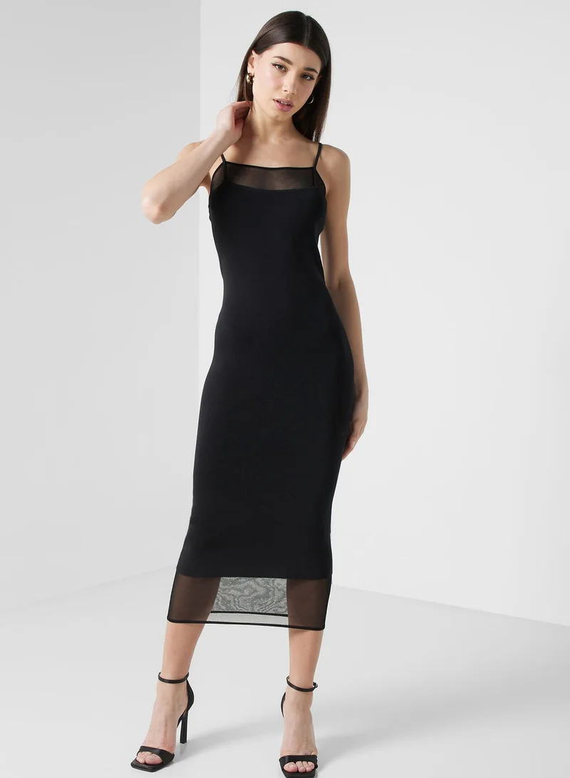 CALVIN KLEIN Mesh Panel Midi Dress
